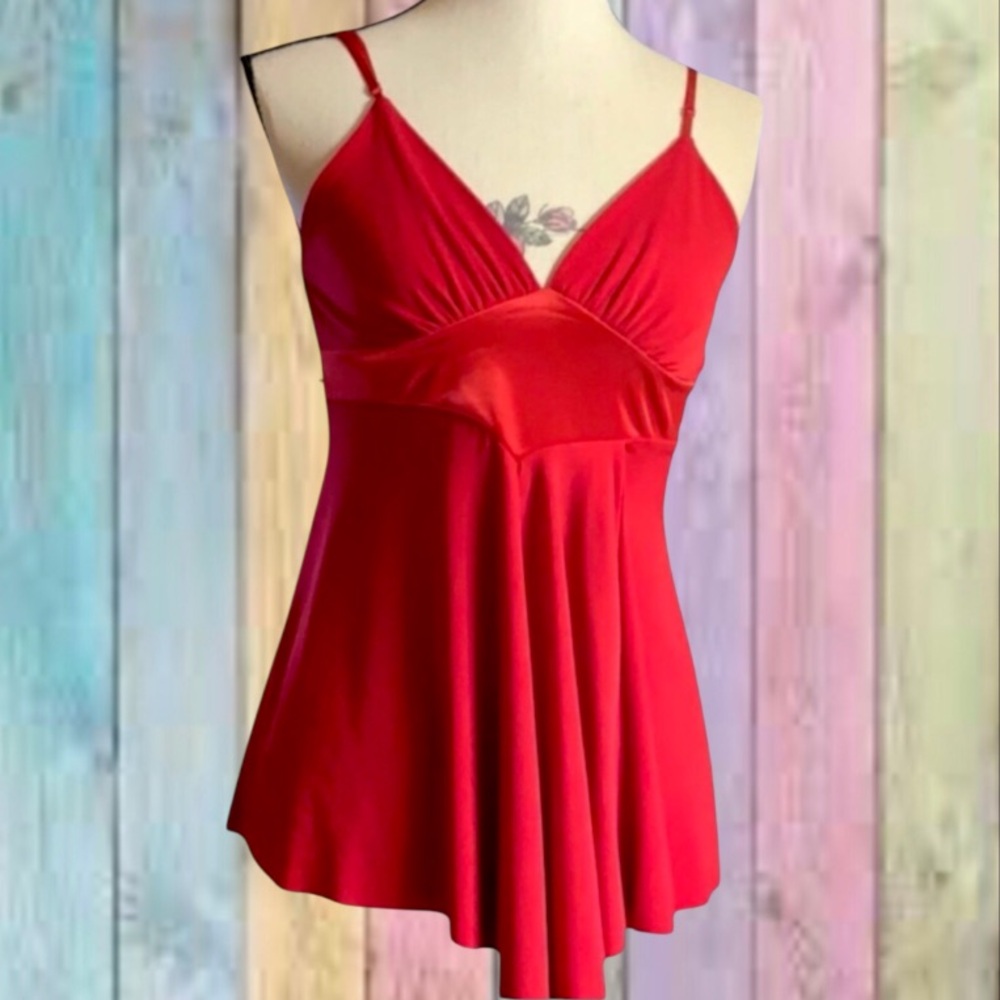 Tempted Red Flowy V-neck Thin Adjustable Strap Top